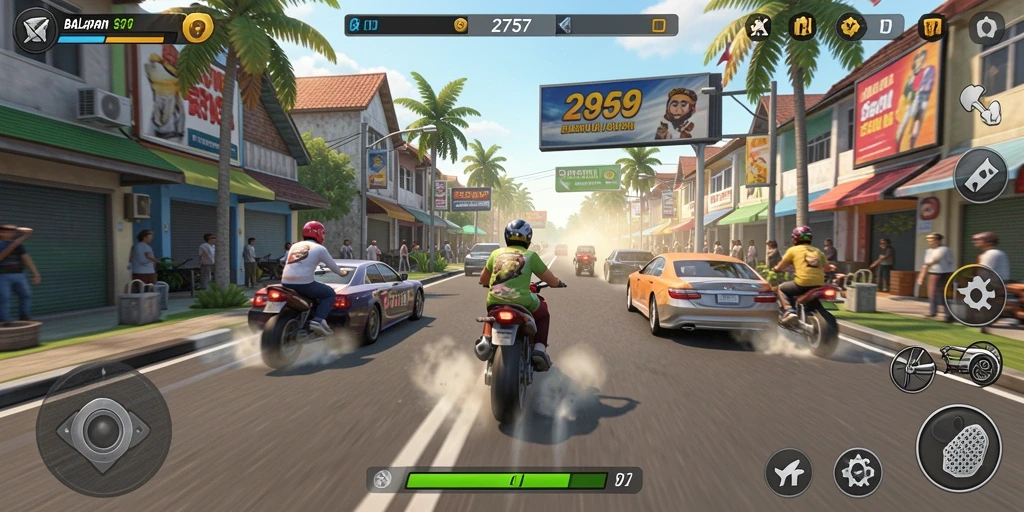 Screenshot gameplay 2757 menampilkan aksi balapan mendebarkan.