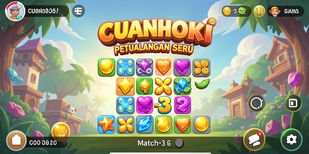 Tampilan gameplay seru dalam game Match-3 CUANHOKI.