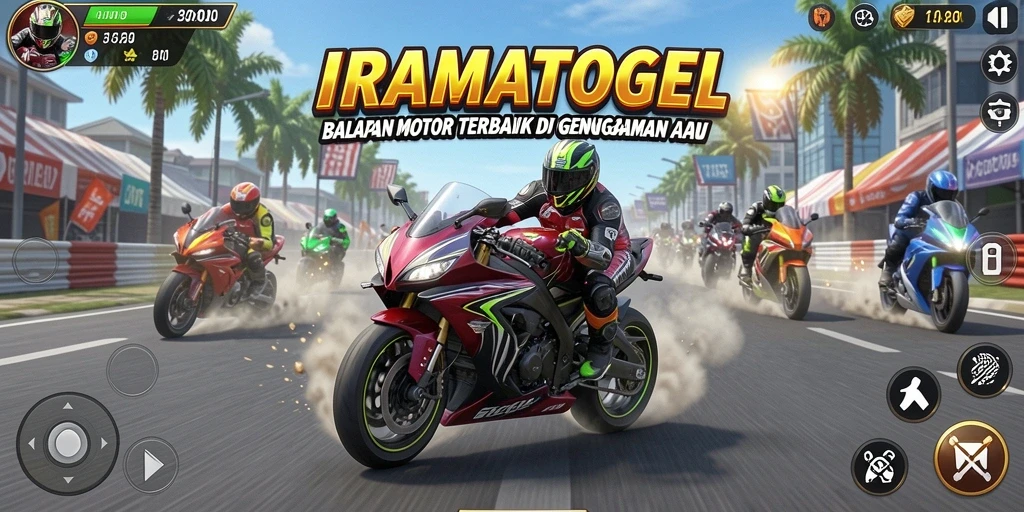 Tampilan gameplay balapan motor yang mendebarkan dan penuh aksi.