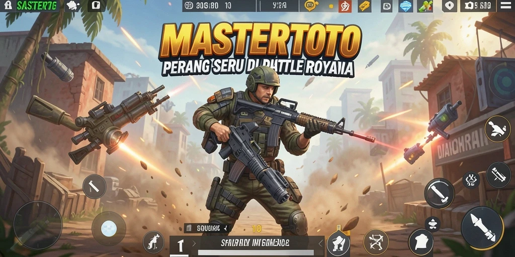 Screenshot MASTERTOTO menunjukkan intensitas pertarungan Battle Royale yang mendebarkan.