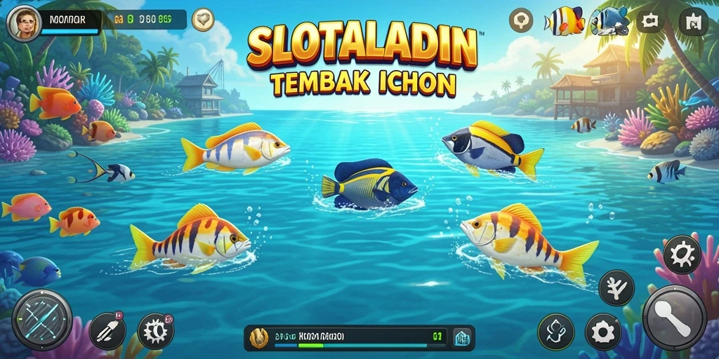 Screenshot gameplay SLOTALADIN saat menangkap ikan besar.